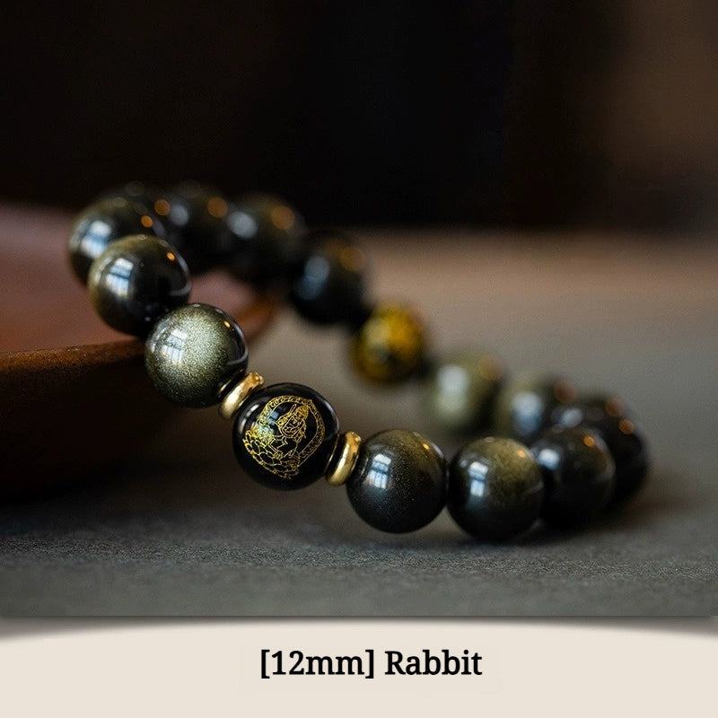 Buddha Life Obsidian Year of The Snake Bracelet Rosary Bead Buddha Bead Bracelet