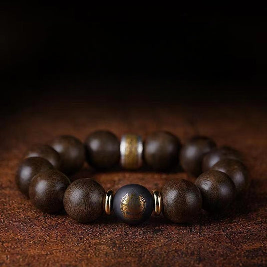 The Twelve Zodiac Signs Natal Buddha Guardian Buddha Natural Agarwood Obsidian Bodhisattva Peace Bracelet