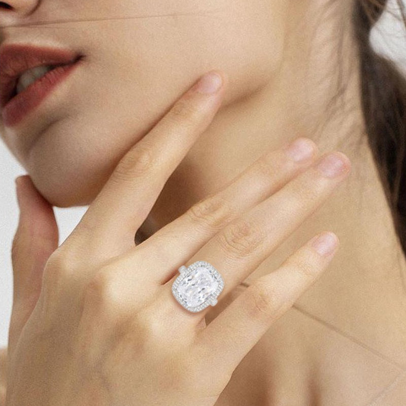European Court Style Bright Shining Sugar Cube Ring 925 Sterling Silver Open Ring Luxury Diamond Ring Adjustable Ring