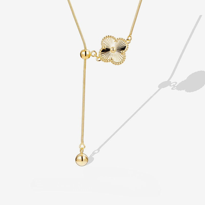 Sweater Chain Autumn and Winter Long 925 Sterling Silver Three-dimensional Lucky Grass Adjustable Necklace