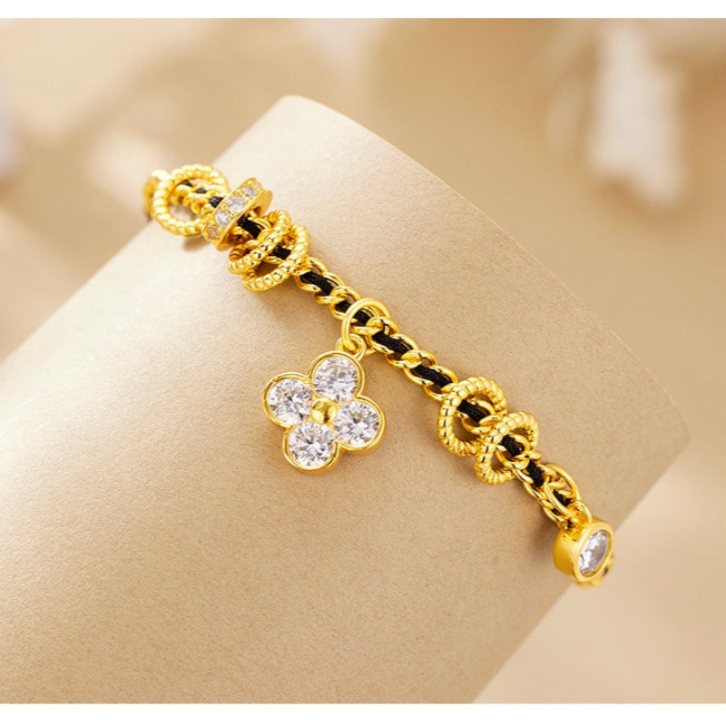 925 Sterling Silver Woven Clover Bracelet Women's Niche Design Fashion Light Luxury Personalized Trend Jewelry