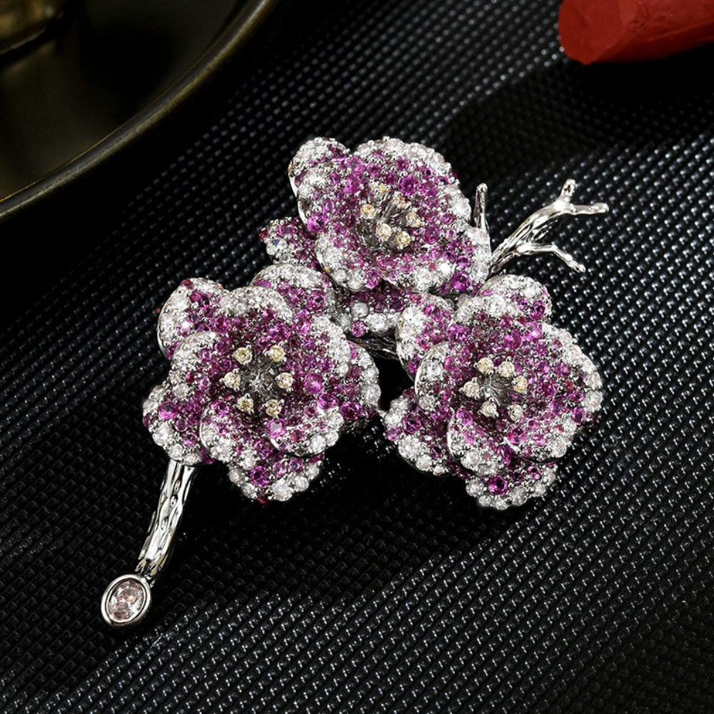 Purple Winter Plum Blossom Flower Brooch Christmas Gift, New Year Gift