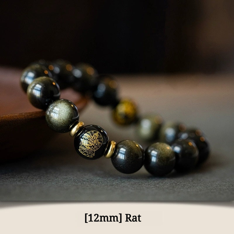 Buddha Life Obsidian Year of The Snake Bracelet Rosary Bead Buddha Bead Bracelet