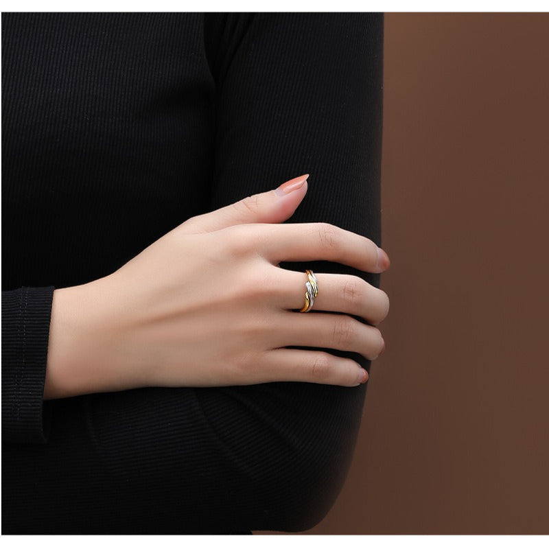 S925 Sterling Silver Niche Irregular Water Ripple Color Separation Combination Ring