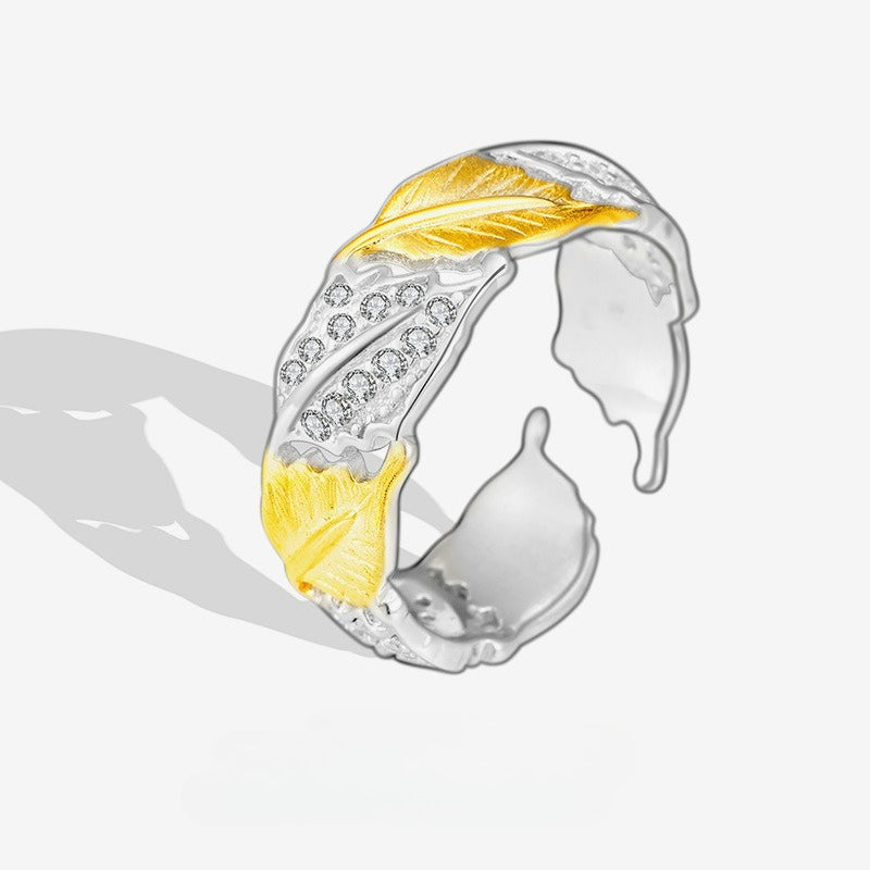 Ring women's light luxury 925 sterling silver micro-inlaid French niche design sense color separation process opening adjustable ring