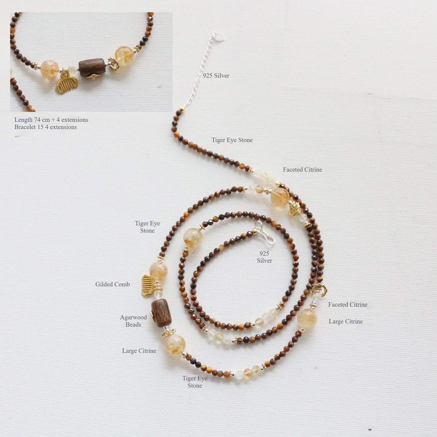 Maillard Vintage Necklace Tiger's Eye Beaded Bracelet Ring