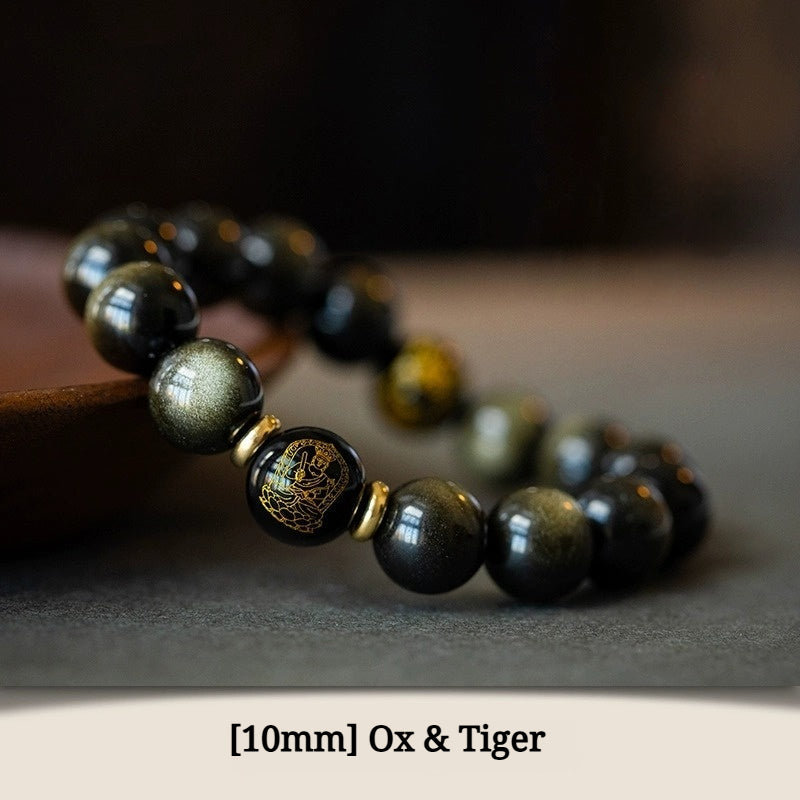 Buddha Life Obsidian Year of The Snake Bracelet Rosary Bead Buddha Bead Bracelet
