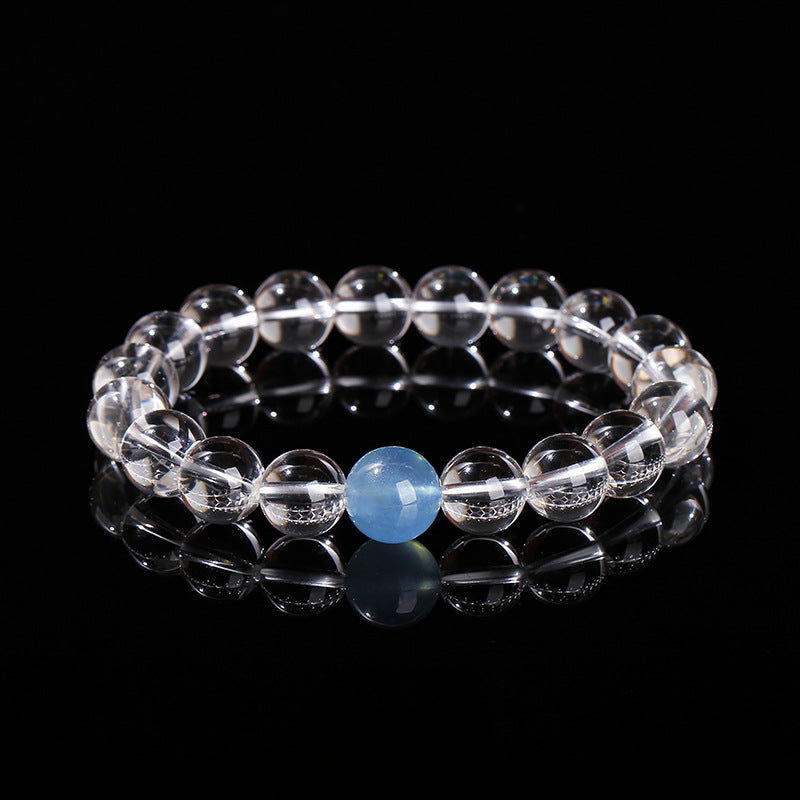 Buddha Life 7A Natural White Crystal, Aquamarine Top Bead Bracelet for Men and Women