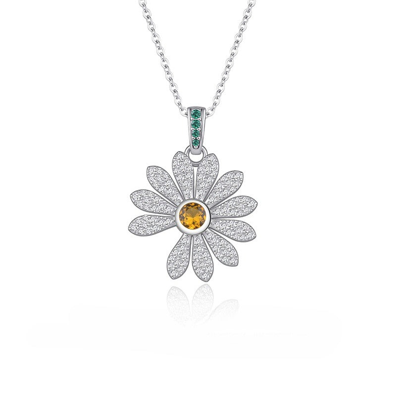 S925 Silver  Full Diamond Daisies Sunflower Necklace