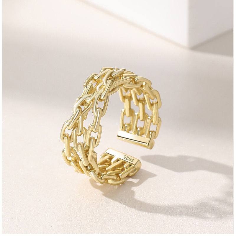 Dapaza S925 Sterling Silver Ring Women's Double Winding Chain Design