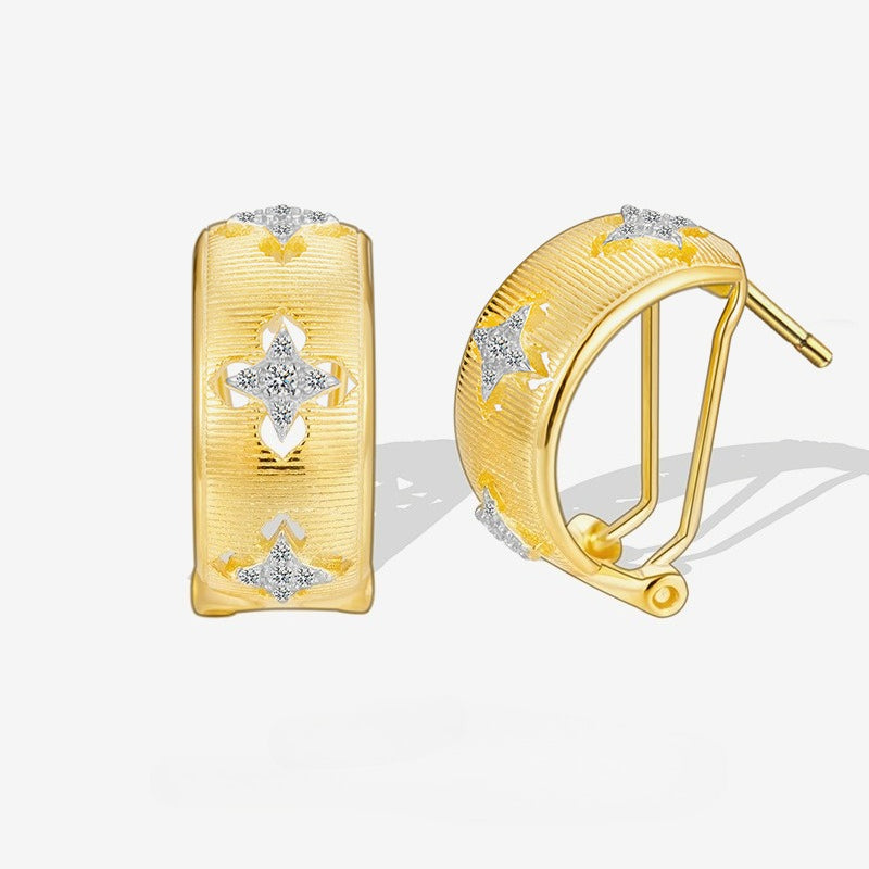 S925 Sterling Silver Italian Brushed Hollow Earrings