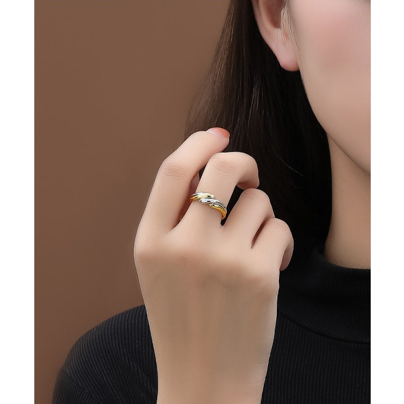 S925 Sterling Silver Niche Irregular Water Ripple Color Separation Combination Ring
