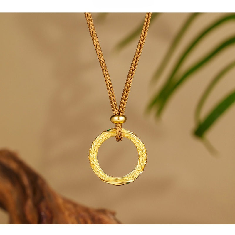 S925 Sterling Silver Necklace Female Niche Design New Chinese Style National Tide Engraving Nezha Qiankun Ring Set