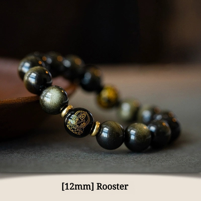 Buddha Life Obsidian Year of The Snake Bracelet Rosary Bead Buddha Bead Bracelet
