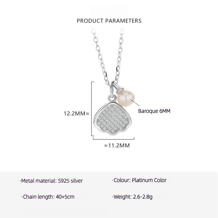 S925 Silver Necklace Double-sided Wearing Pearl  White Mother Shell Necklace Pendant