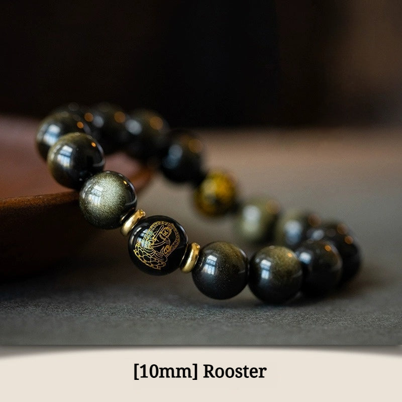 Buddha Life Obsidian Year of The Snake Bracelet Rosary Bead Buddha Bead Bracelet