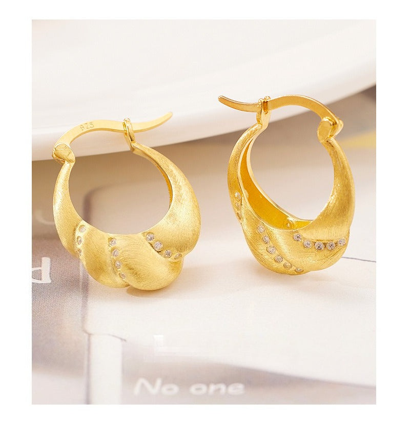 New S925 Sterling Silver Spiral Twist Earrings Niche Design French Retro Ear Jewelry