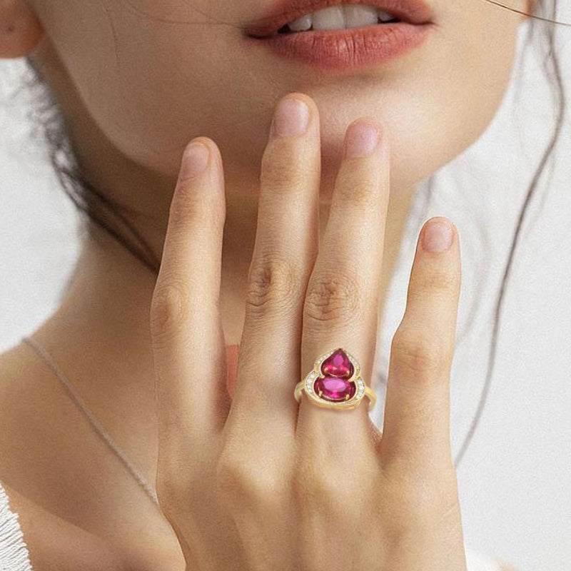 S925 Sterling Silver Luxury Gourd Corundum Ring Gold Diamond Inlaid Adjustable Opening Women's Ring Birthday Gift
