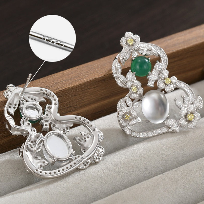 S925 Sterling Silver Earrings Women's High-end Sense Hollow Chalcedony Gourd Stud Earrings Exquisite Creative Versatile Earrings