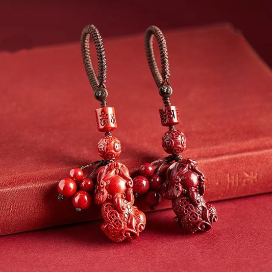 Buddha Life Natural Cinnabar Pixiu Keychain Pendant