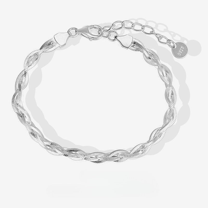 925 Sterling Silver Bracelet Women's Italian Design Woven Four-strand Simple and Fashionable Personalized Bracelet