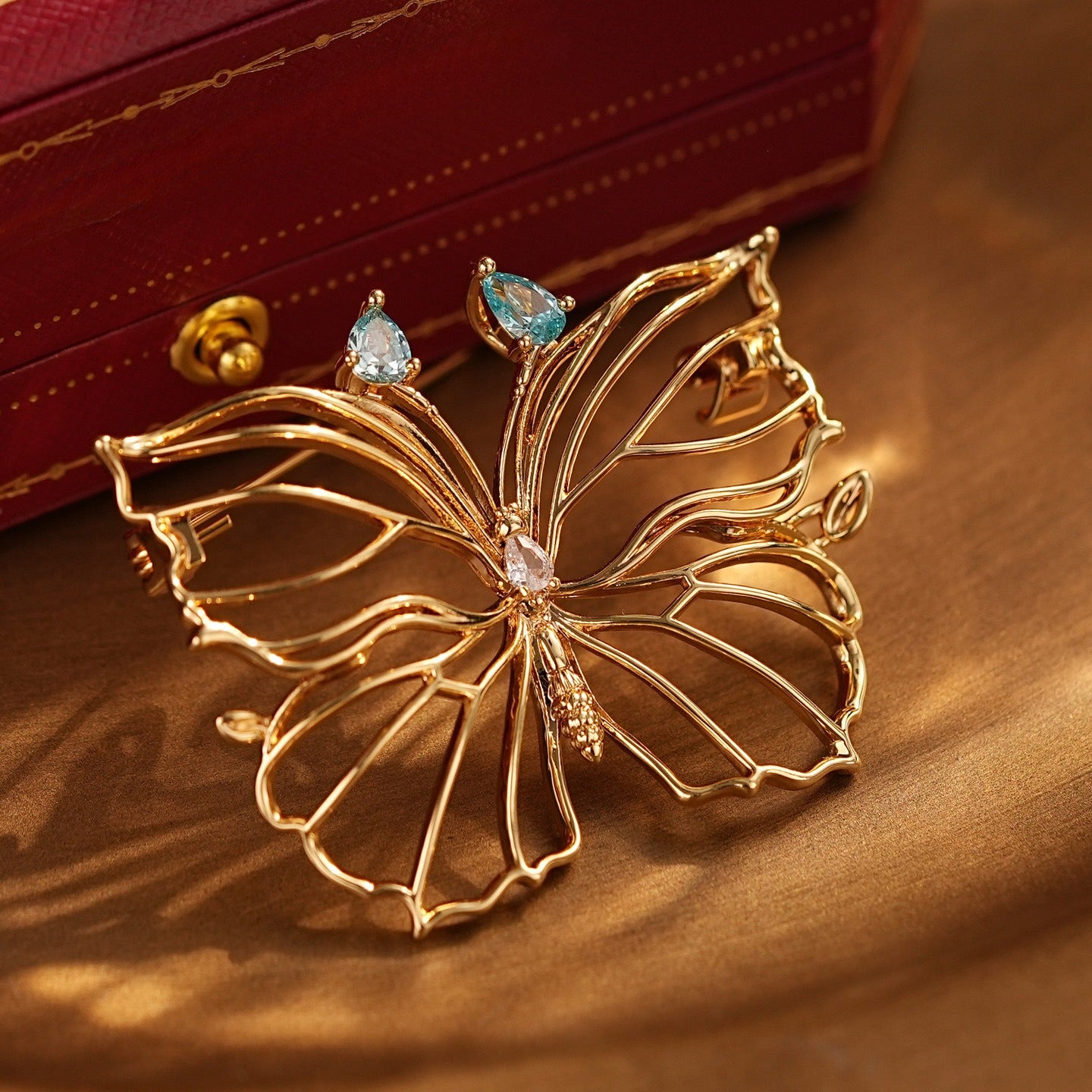Copper Alloy Diamond Hollow Butterfly Brooch