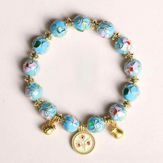 Buddha Life Cloisonne Ong Ma Ni Ba Mei Hum White God of Wealth Bracelet