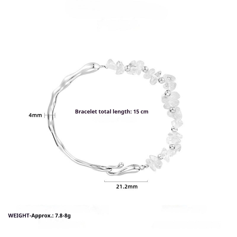 S925 Sterling Silver Natural Irregular White Crystal Bracelet