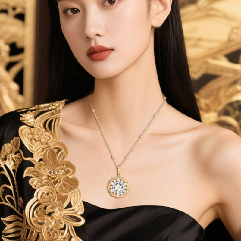 925 Sterling Silver Sunflower Necklace Niche Light Luxury Versatile High-end Pendant Diamond Collarbone Chain Fashion Necklace