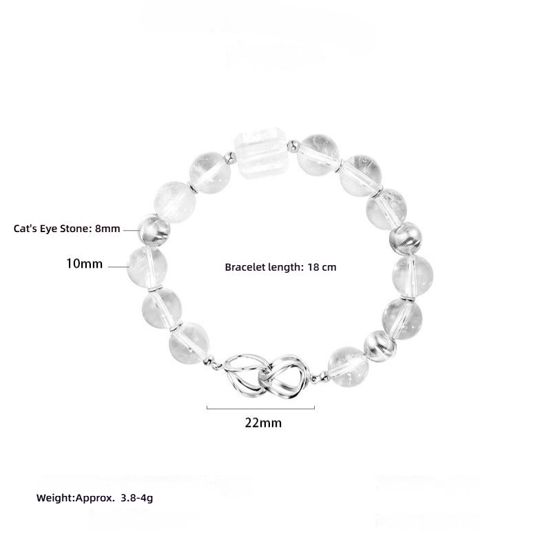 S925 Sterling Silver Natural White Crystal Round Bead 8-character Buckle Bracelet