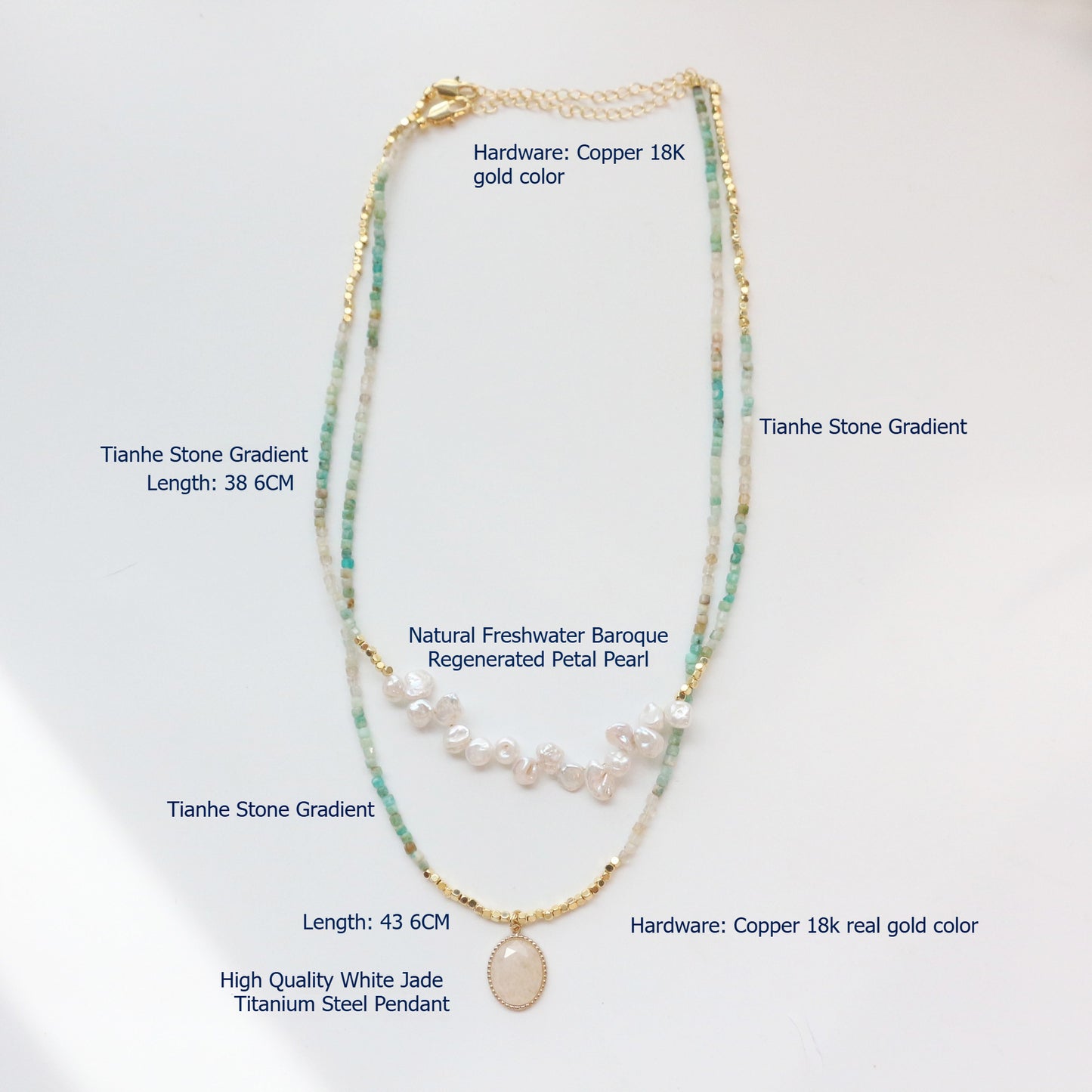 Buddha Life Natural Hetian Stone with Baroque Pearls, Necklace Bracelet, Copper-plated 18k Gold