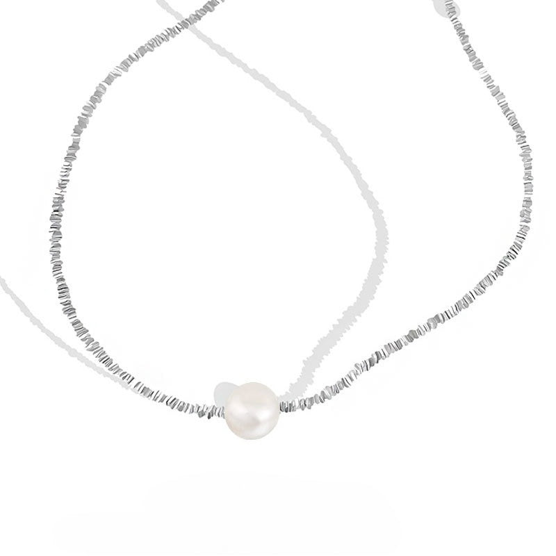New S925 Sterling Silver Baroque Pearl Shredded Silver Necklace