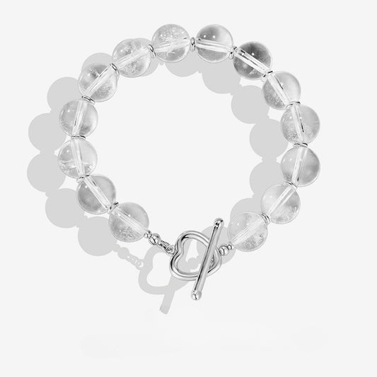 S925 Sterling Silver Natural White Crystal Bead Love OT Bracelet