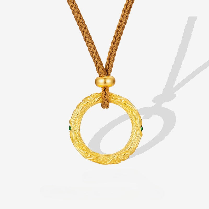 S925 Sterling Silver Necklace Female Niche Design New Chinese Style National Tide Engraving Nezha Qiankun Ring Set