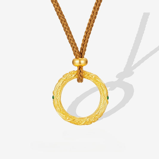 S925 Sterling Silver Necklace Female Niche Design New Chinese Style National Tide Engraving Nezha Qiankun Ring Set