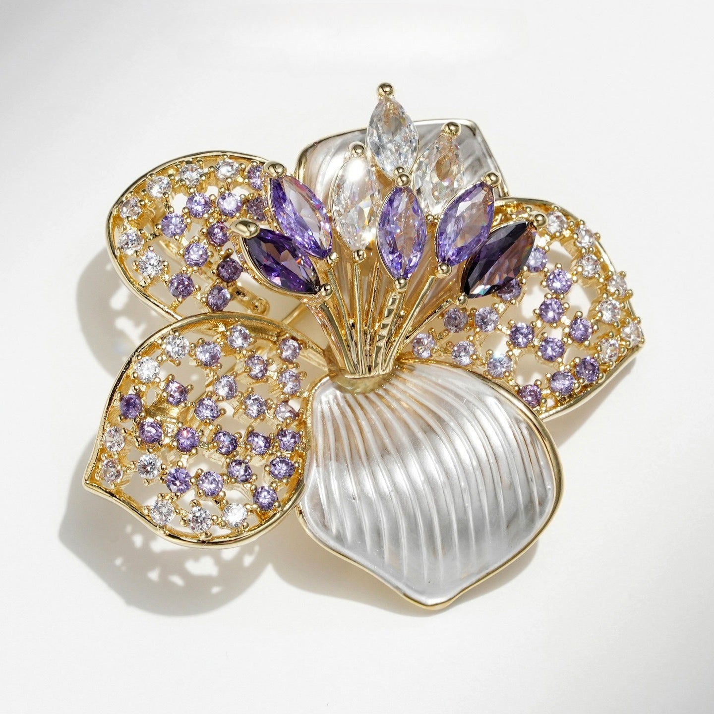 Purple Five-leaf Flower Brooch