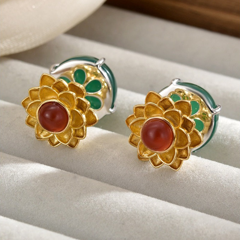 Stud Earrings, High-end Retro Temperament, New Chinese Double-sided Earrings, 925 Silver Needle Light Luxury Jewelry.