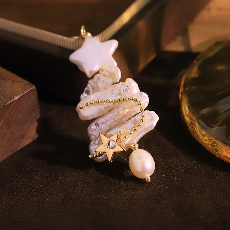 Natural Pearl Star Chain Necklace Pendant