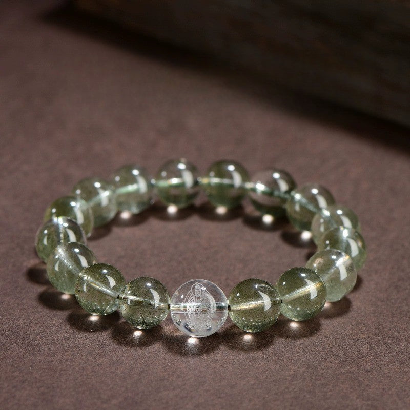 Buddha Life Natural Green Ghost Crystal Zodiac Guardian Buddha Bracelet