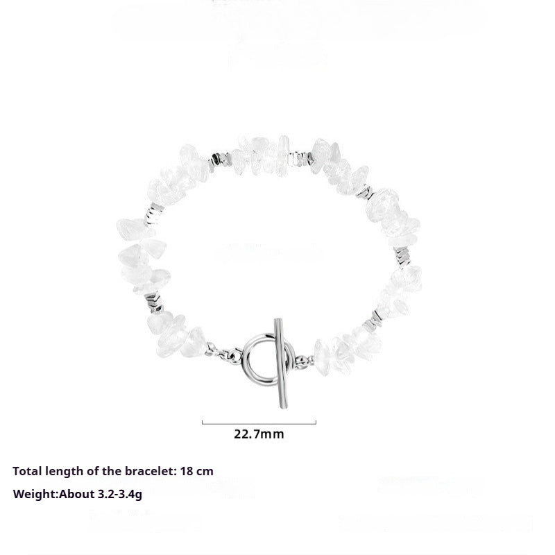 925 Sterling Silver Natural Irregular White Crystal Bracelet