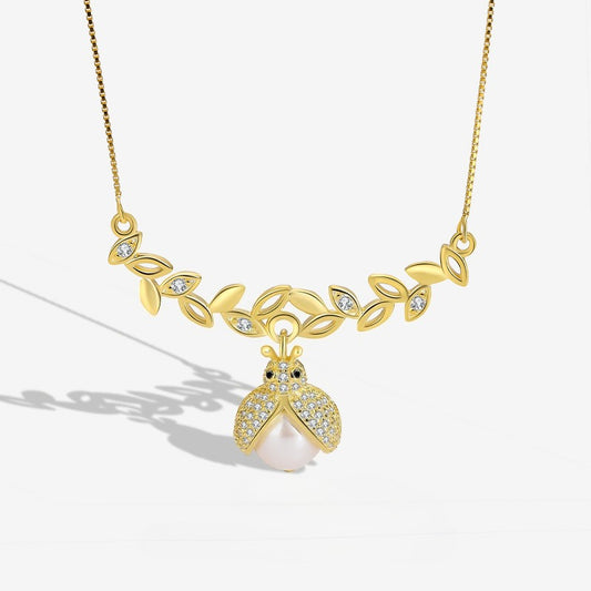S925 Silver Baroque Pearl Seven Stars Ladybug Necklace