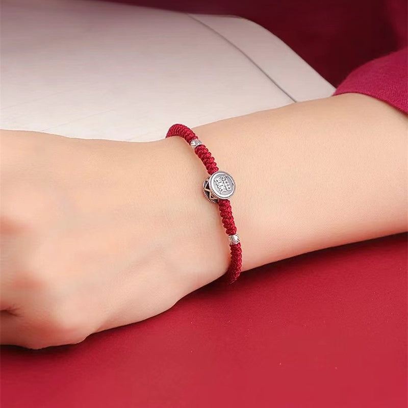 Buddha Life S925 Sterling Silver Zodiac Hand Rope Women's 2025 Year of The Snake Natal Year Red Rope