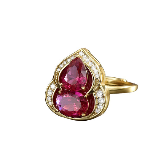 Dapaza S925 Sterling Silver Gourd Corundum Gold Diamond Set Ring