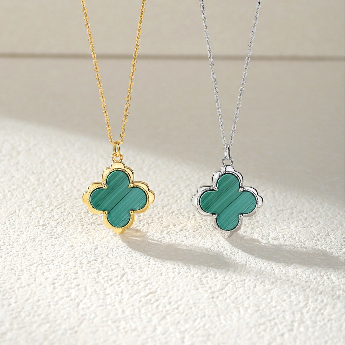 Dapaza Lucky Clover S925 Sterling Silver Natural Malachite Pendant Necklace