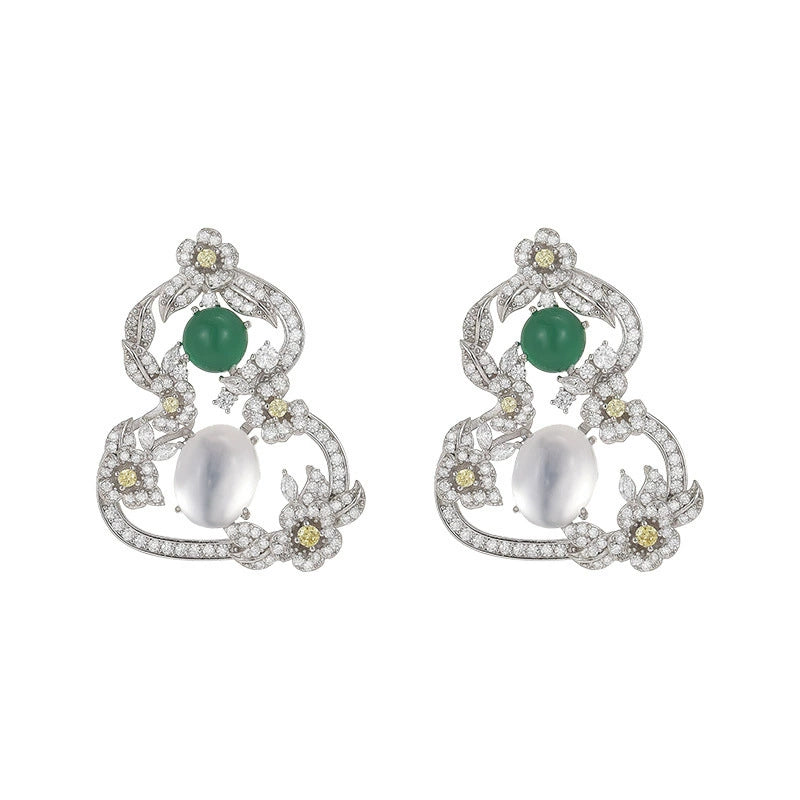 Dapaza S925 Sterling Silver Hollow Chalcedony Gourd Stud Earrings