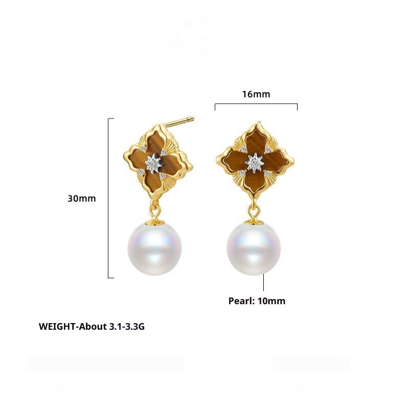 Autumn and Winter 925 Sterling Silver Medieval Matte Niche Retro Bead Lucky Grass Earrings for Women