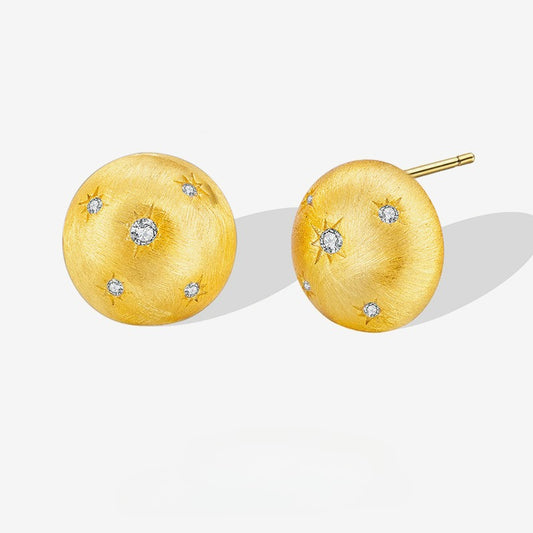 S925 Sterling Silver Stud Earrings Women's Medieval Gilt Round Star Earrings