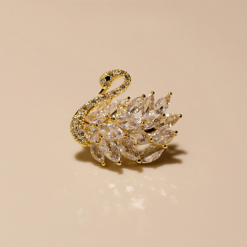 Zircon Swan Brooch Anti-light Cardigan Collar Pin