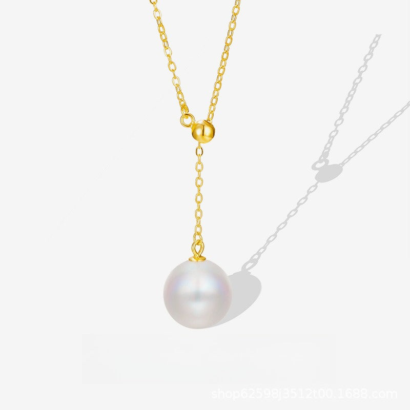 925 Sterling Silver Australian White Highlighted Bead Necklace Adjustable Tassel Clavicle Chain