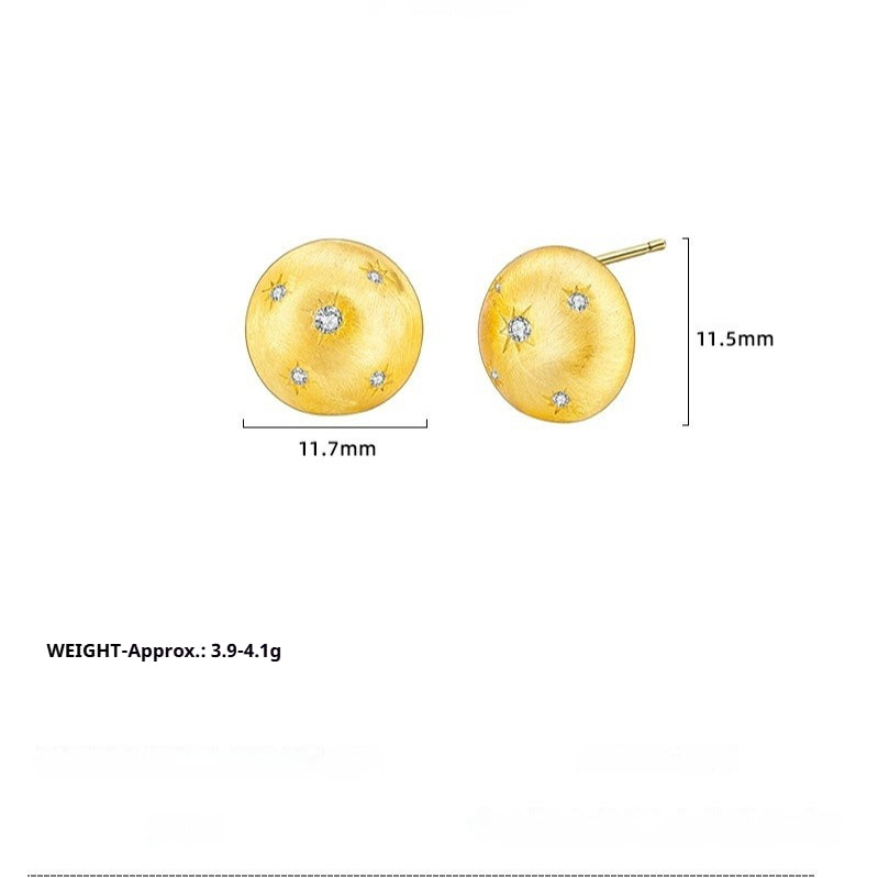 S925 Sterling Silver Stud Earrings Women's Medieval Gilt Round Star Earrings